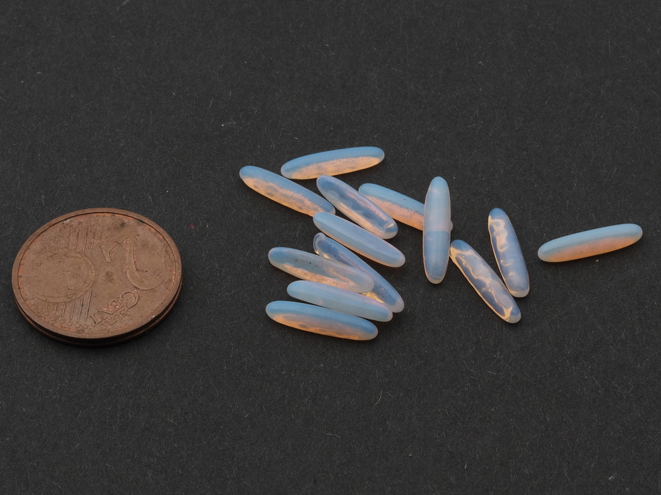Lot (13) Czech vintage opal harlequin oval glass cabochons 13x3mm