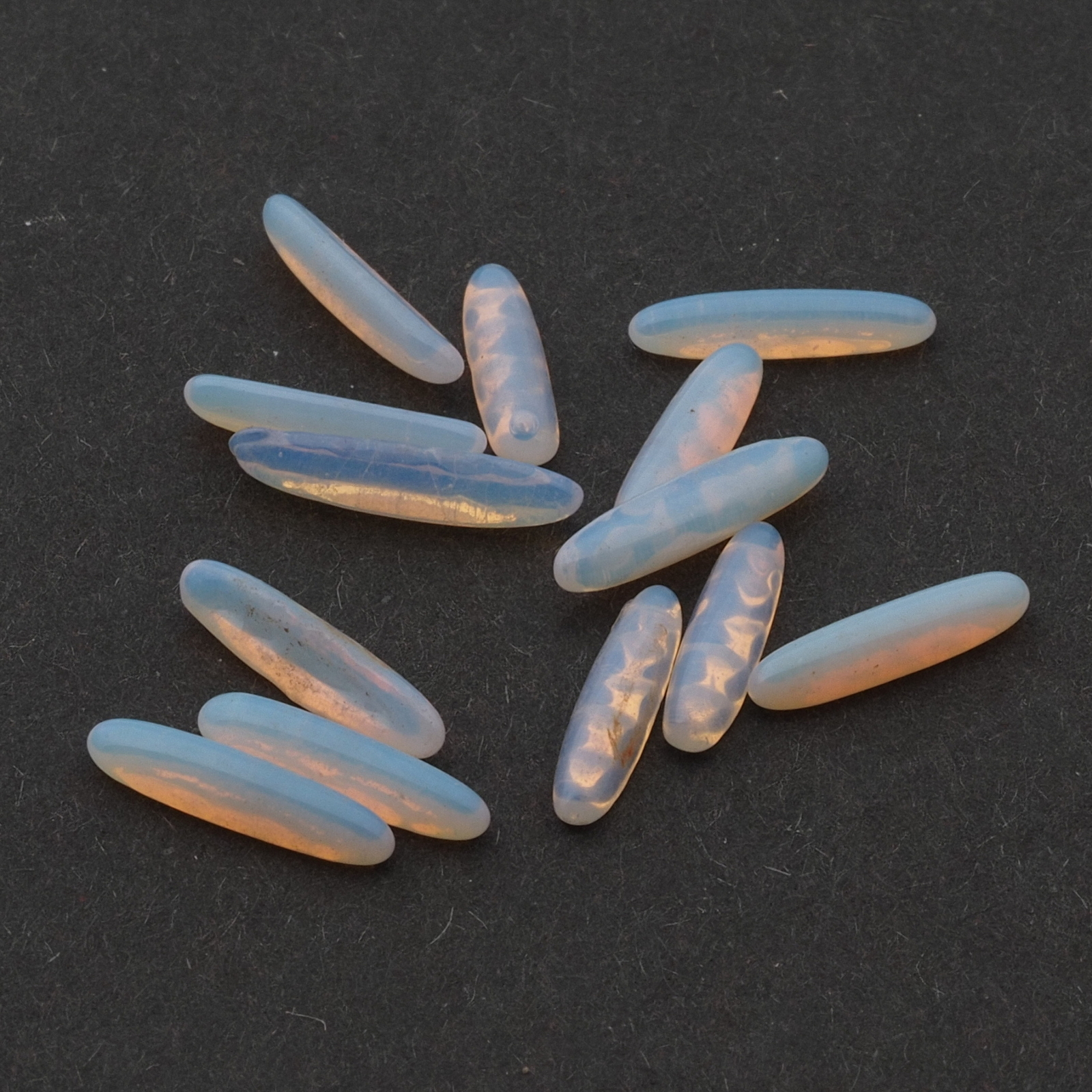 Lot (13) Czech vintage opal harlequin oval glass cabochons 13x3mm