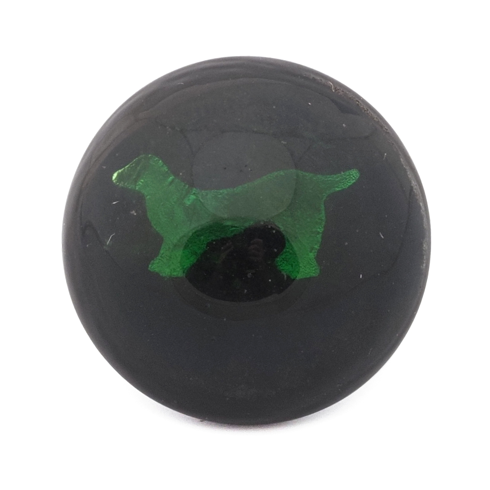 Antique Czech micro lampwork green foil dog under glass button 17mm