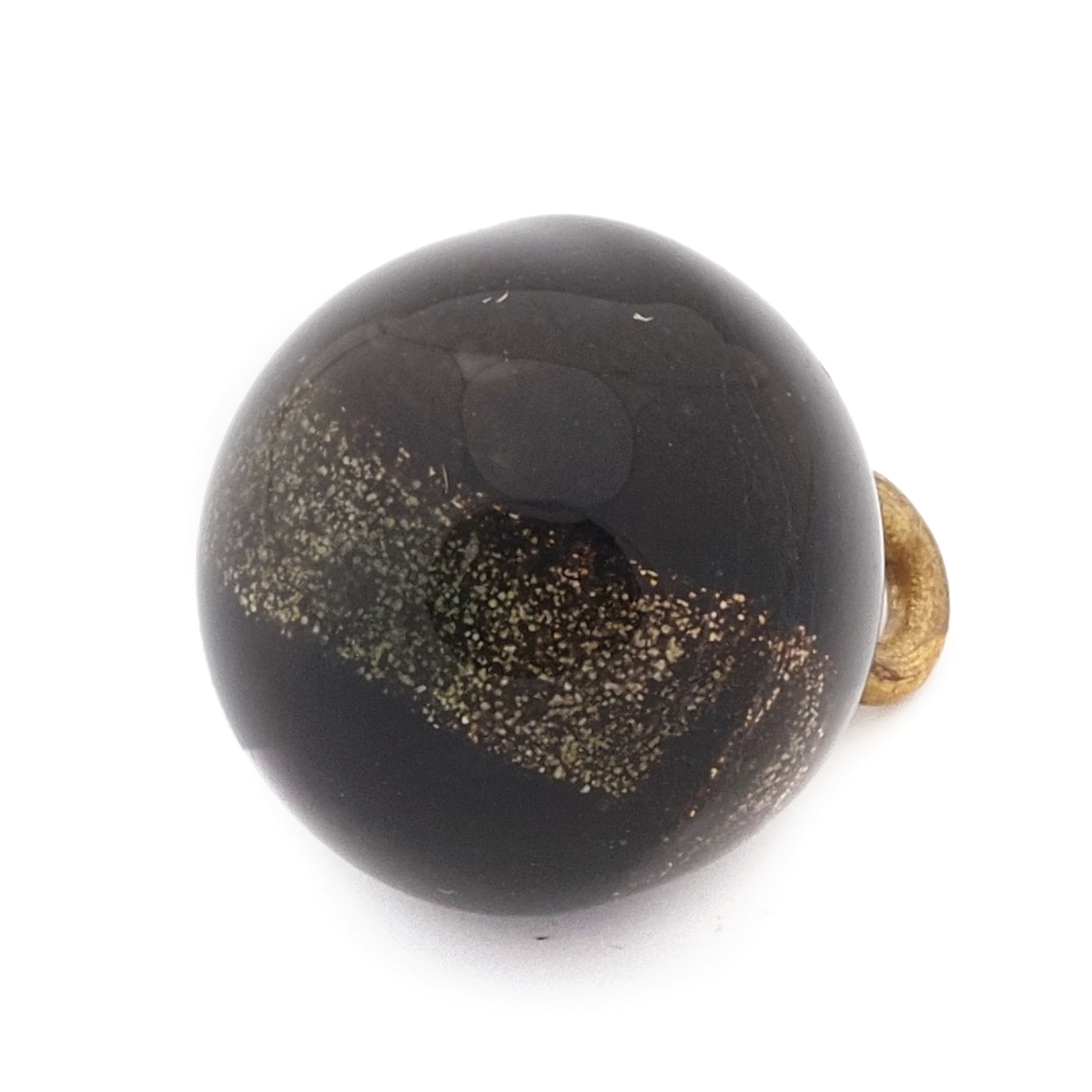 Antique Victorian Czech black gold foil lampwork ball glass button 12mm