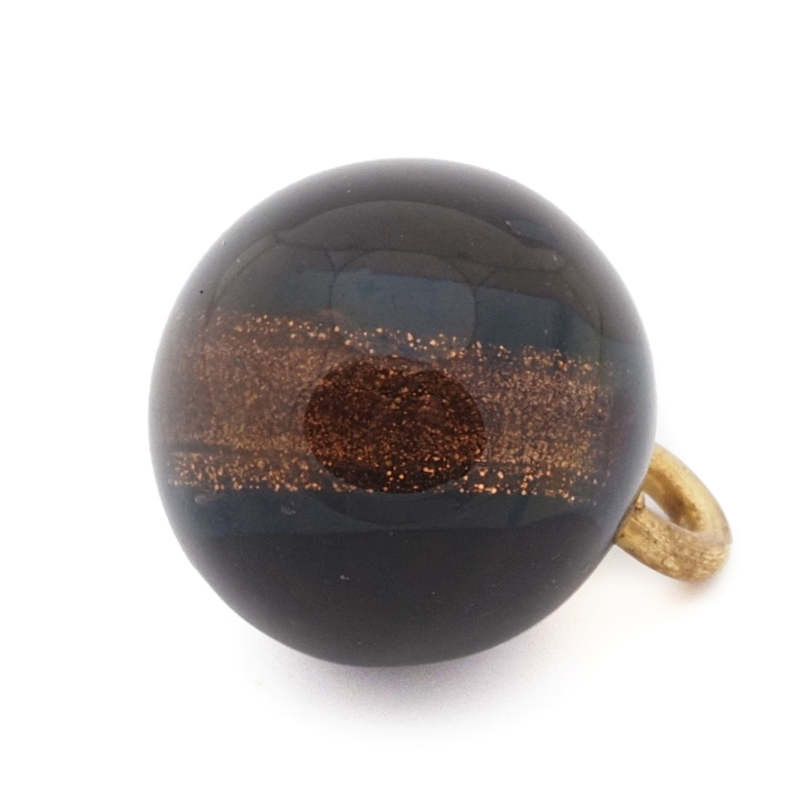 Antique Victorian Czech gold foil lampwork black ball glass button 12mm