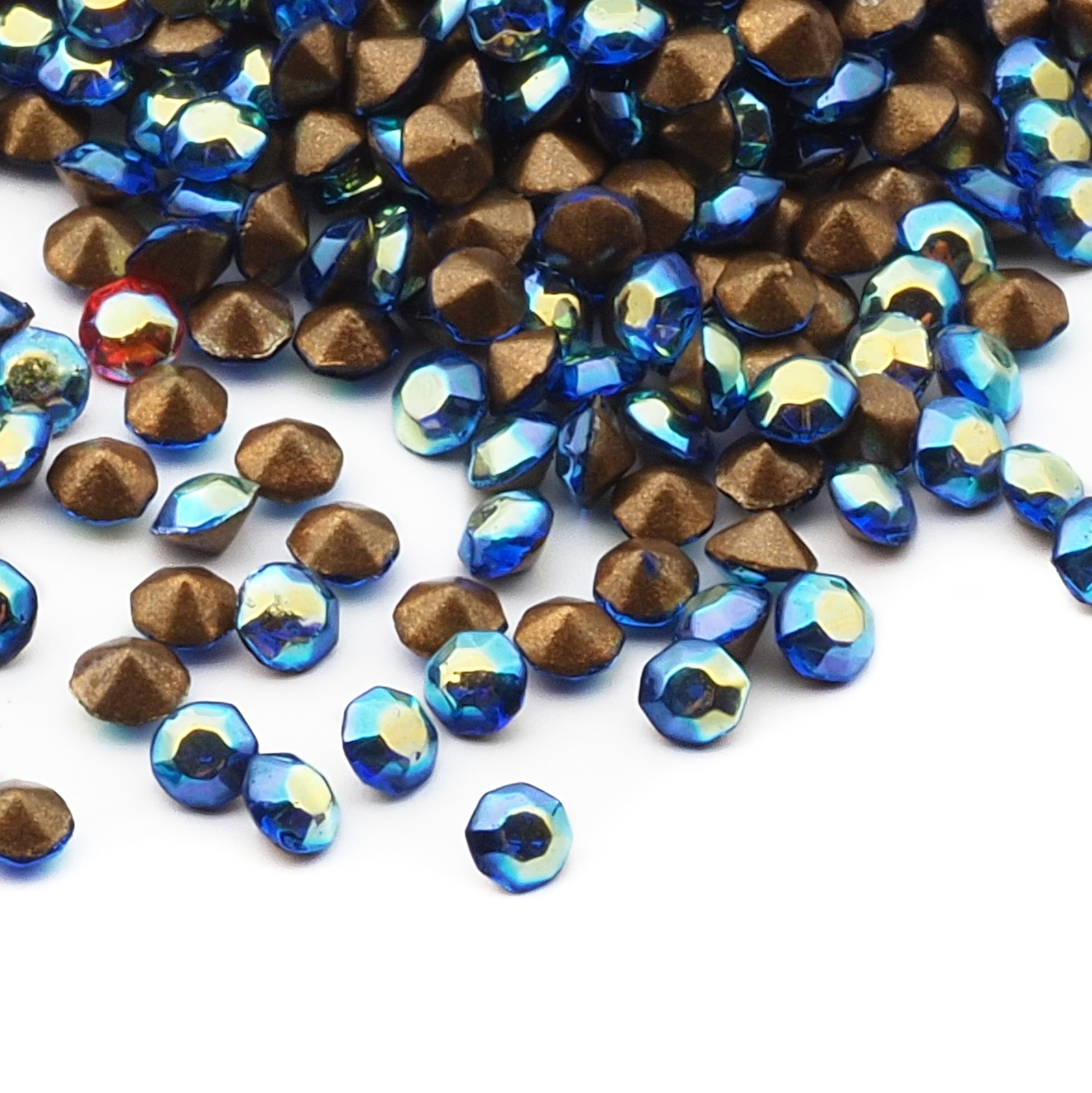 Lot Czech vintage foiled vitrail rainbow micro glass rhinestones 2mm