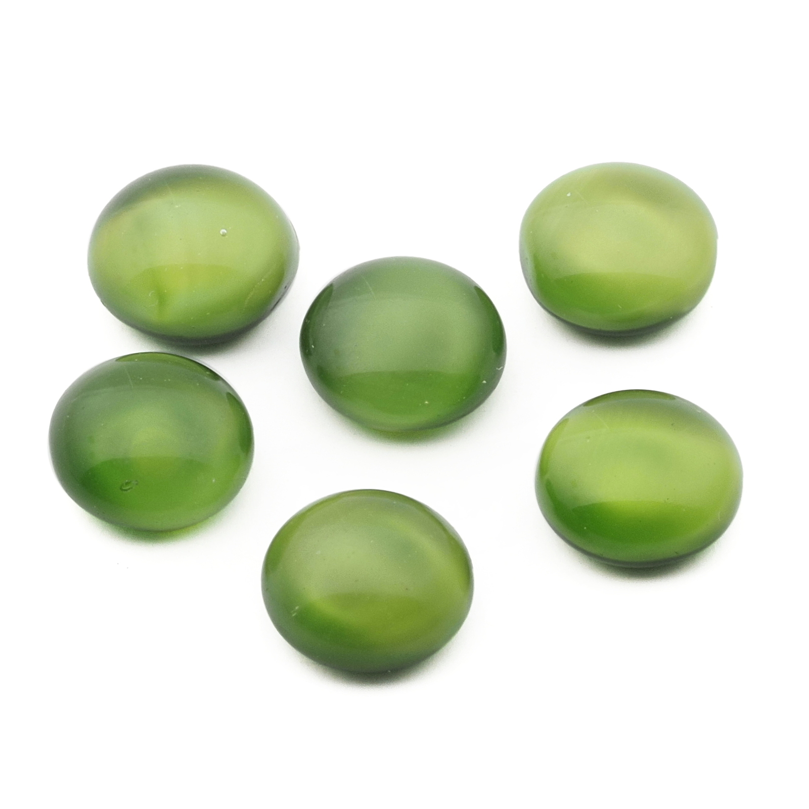 Lot (6) Vintage Czech green moonglow round glass cabochons headpin beads 8mm