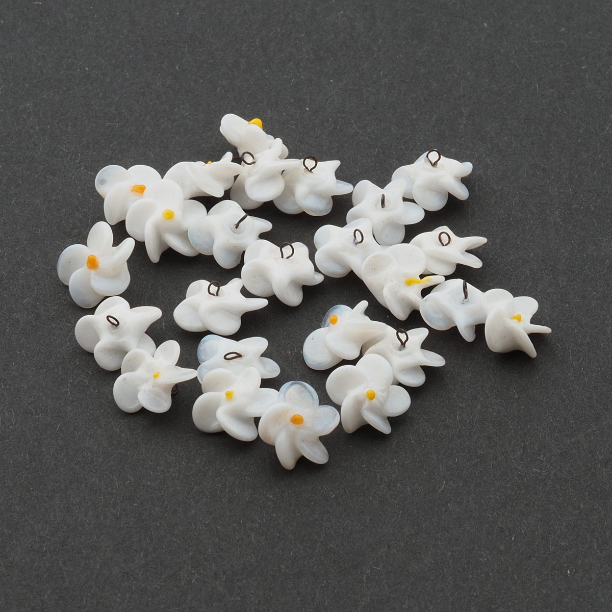 Czech antique micro lampwork glass white flower bead drop One bead only