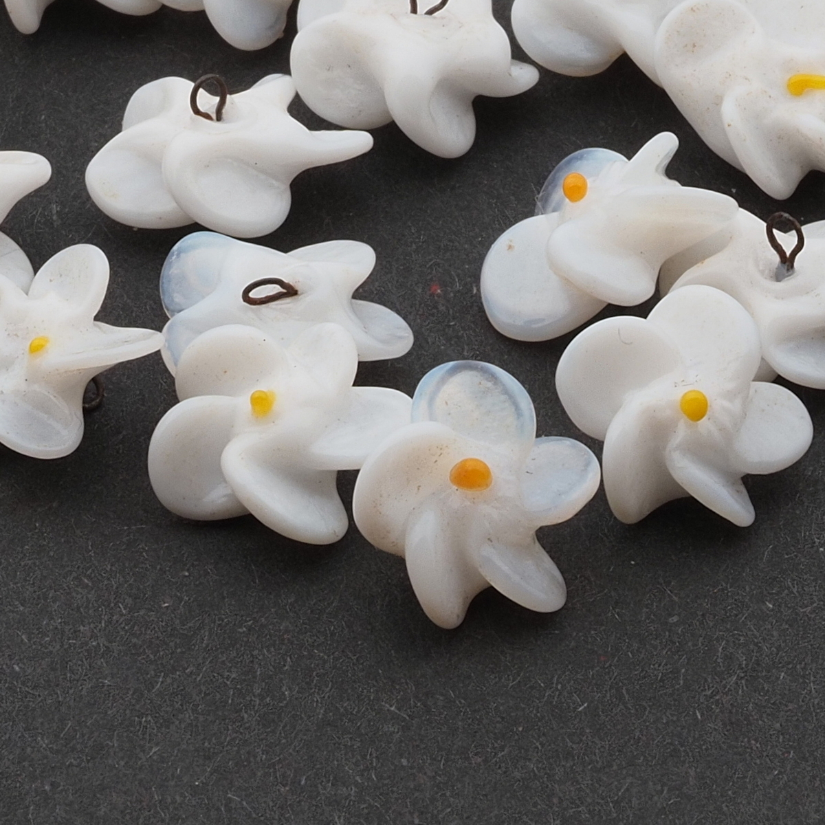 Czech antique micro lampwork glass white flower bead drop One bead only