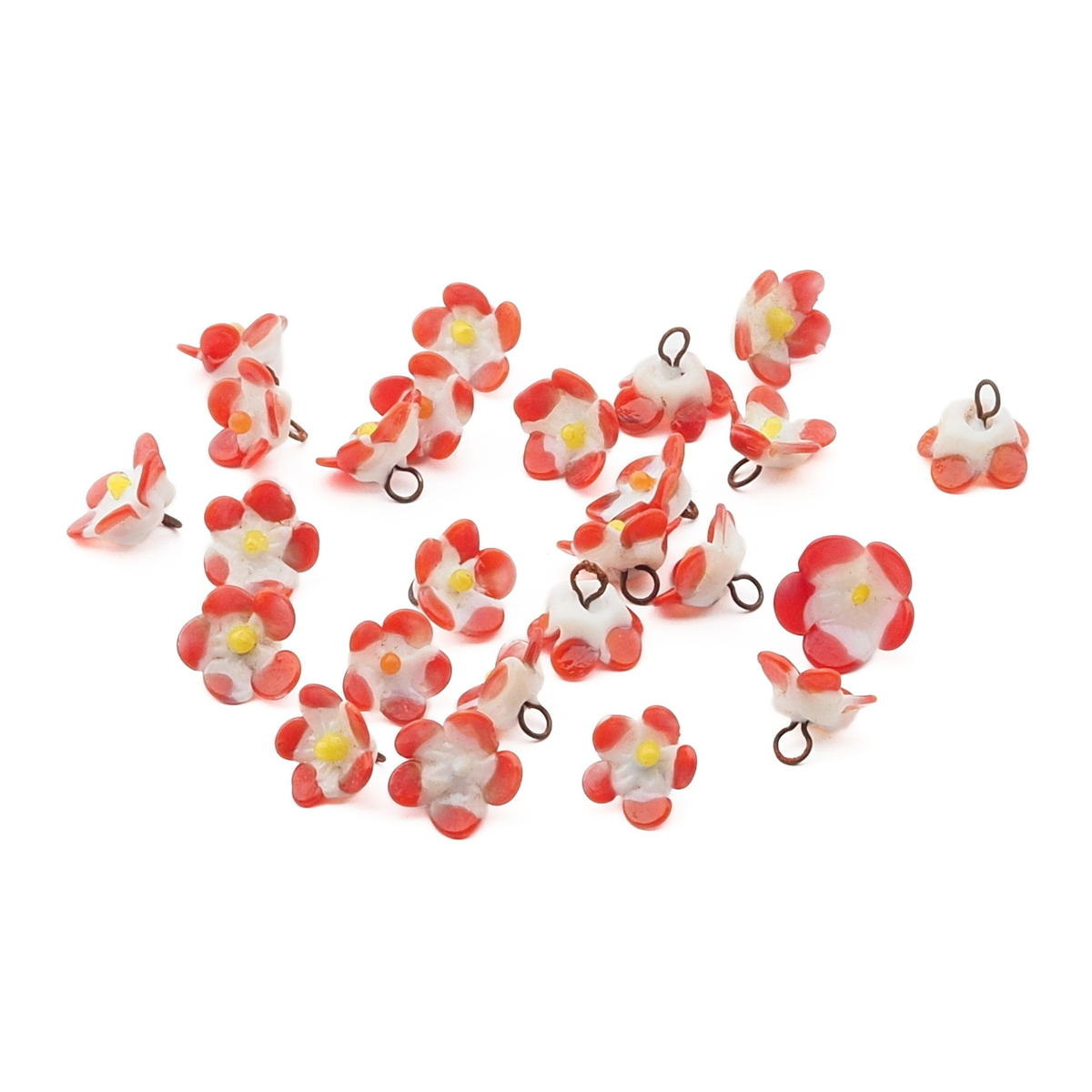 Czech antique micro lampwork red bicolor glass flower bead drop One bead 