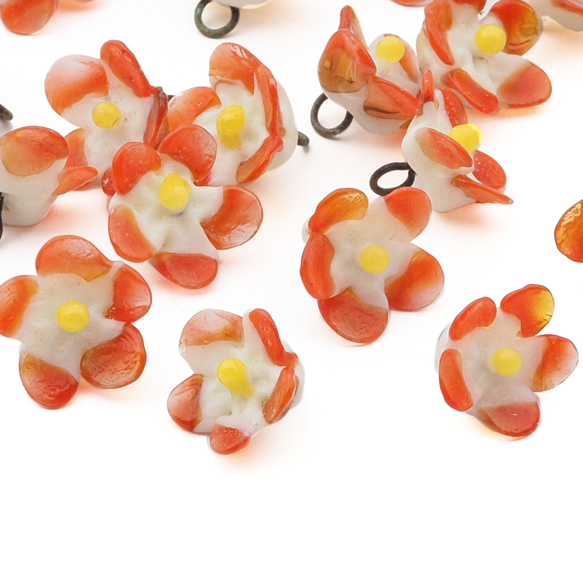 Czech antique micro lampwork red bicolor glass flower bead drop 9/10mm One bead