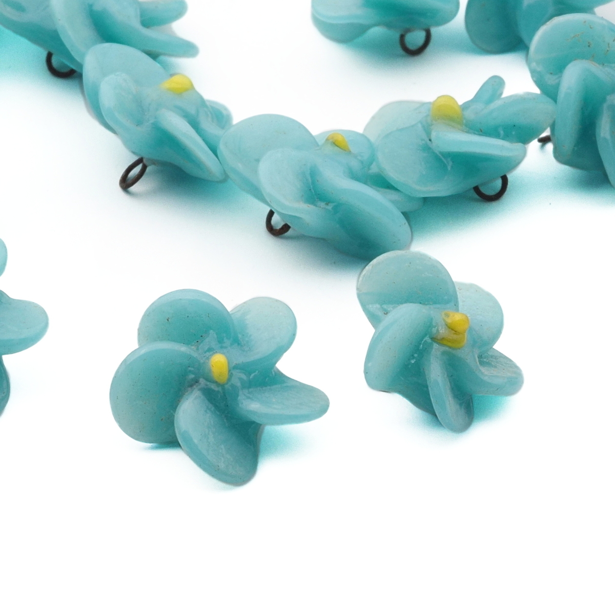 Czech antique micro lampwork glass turquoise flower bead drop One bead