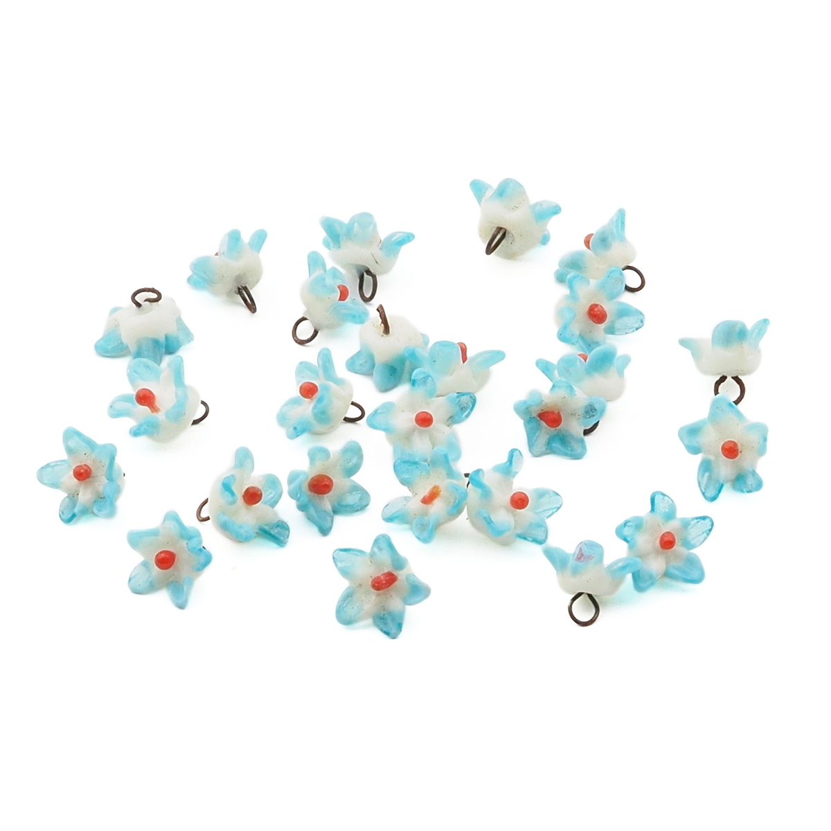 Czech antique micro lampwork blue bicolor glass flower bead drop 7/8mm One bead only