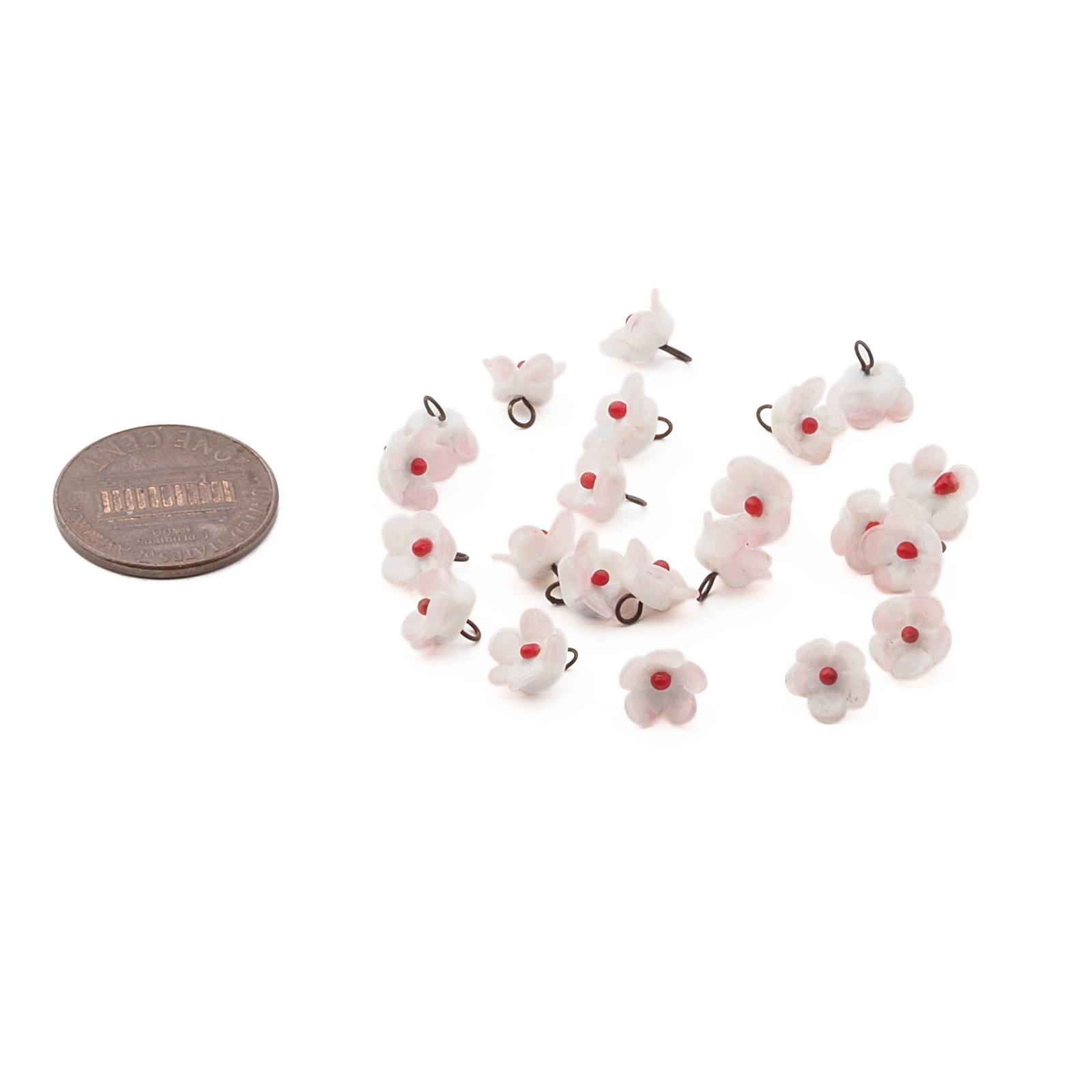Czech antique micro lampwork pink bicolor glass flower bead drop 7/8mm One bead