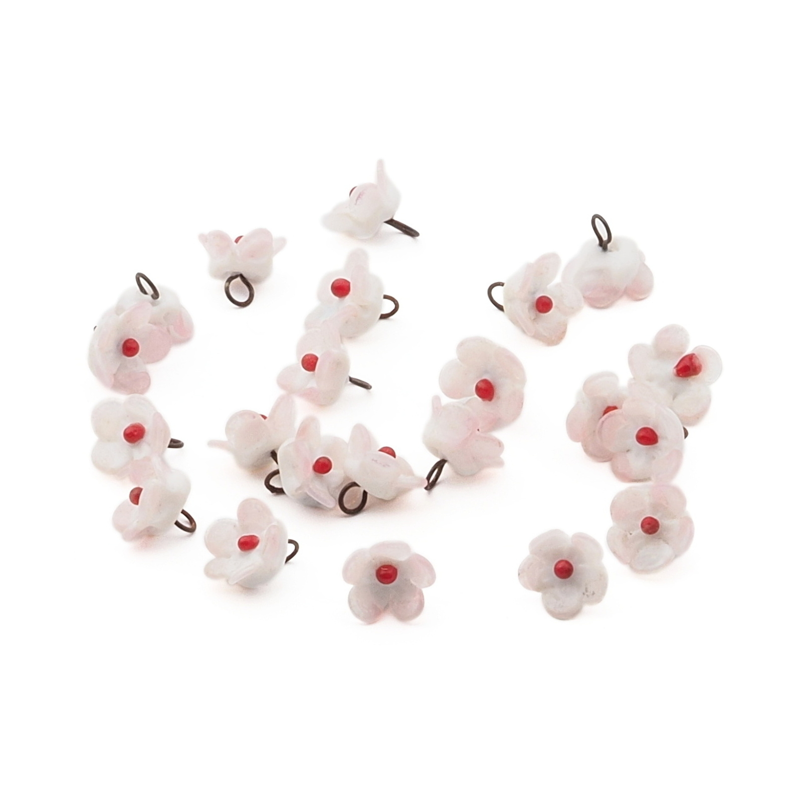 Czech antique micro lampwork pink bicolor glass flower bead drop 7/8mm One bead