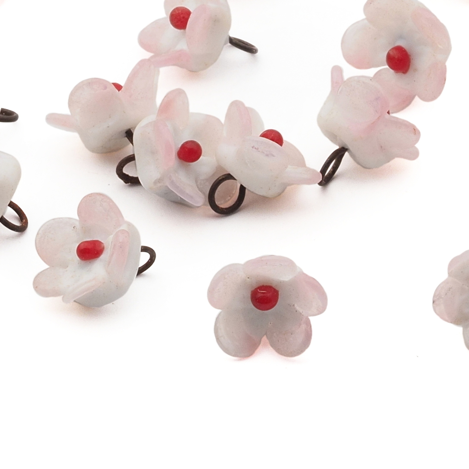 Czech antique micro lampwork pink bicolor glass flower bead drop 7/8mm One bead