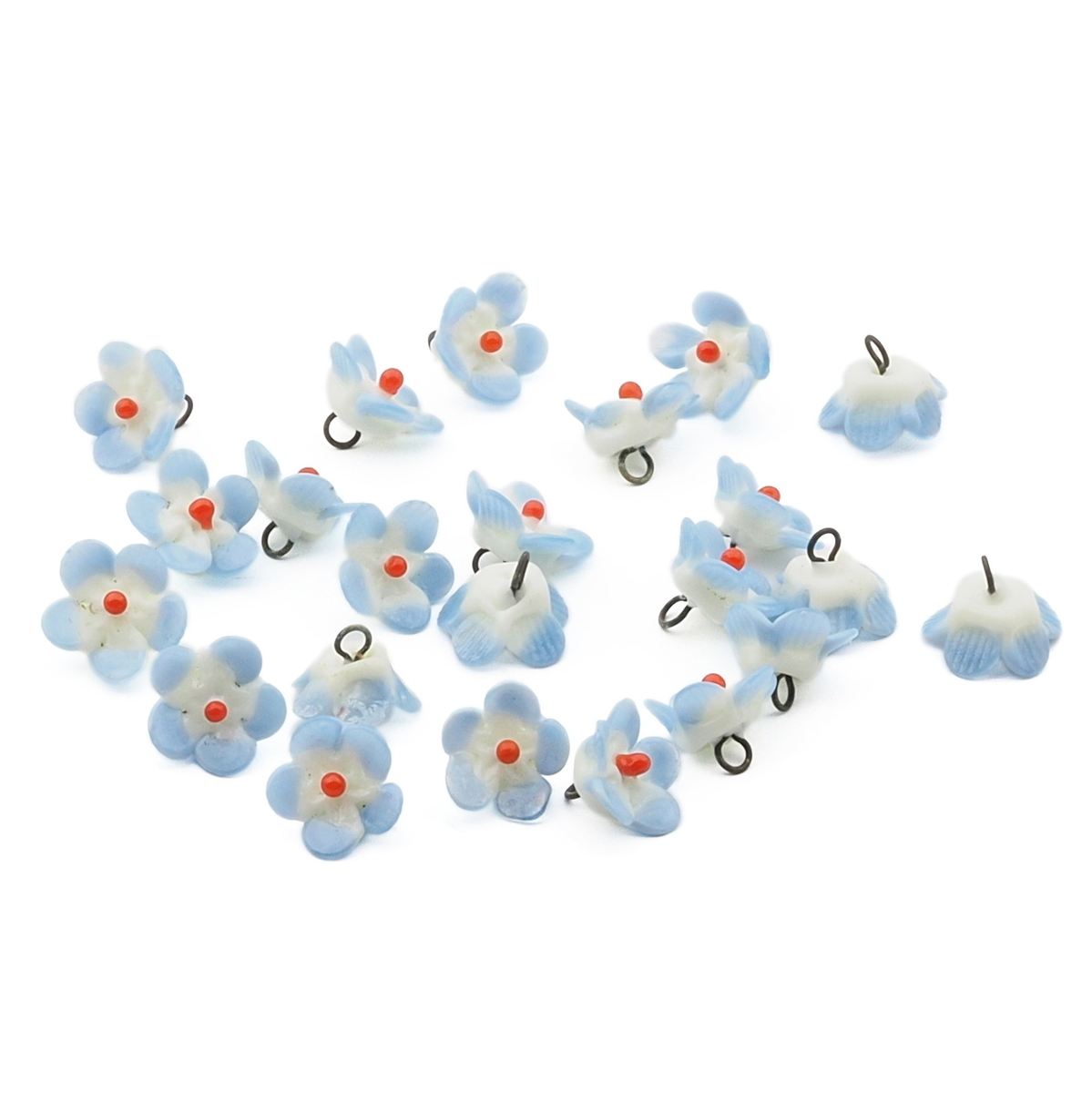 Czech antique micro lampwork blue bicolor glass flower bead drop 9/10mm One bead