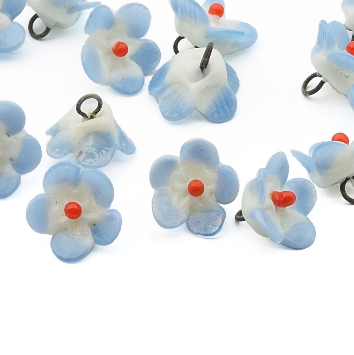 Czech antique micro lampwork blue bicolor glass flower bead drop 9/10mm One bead