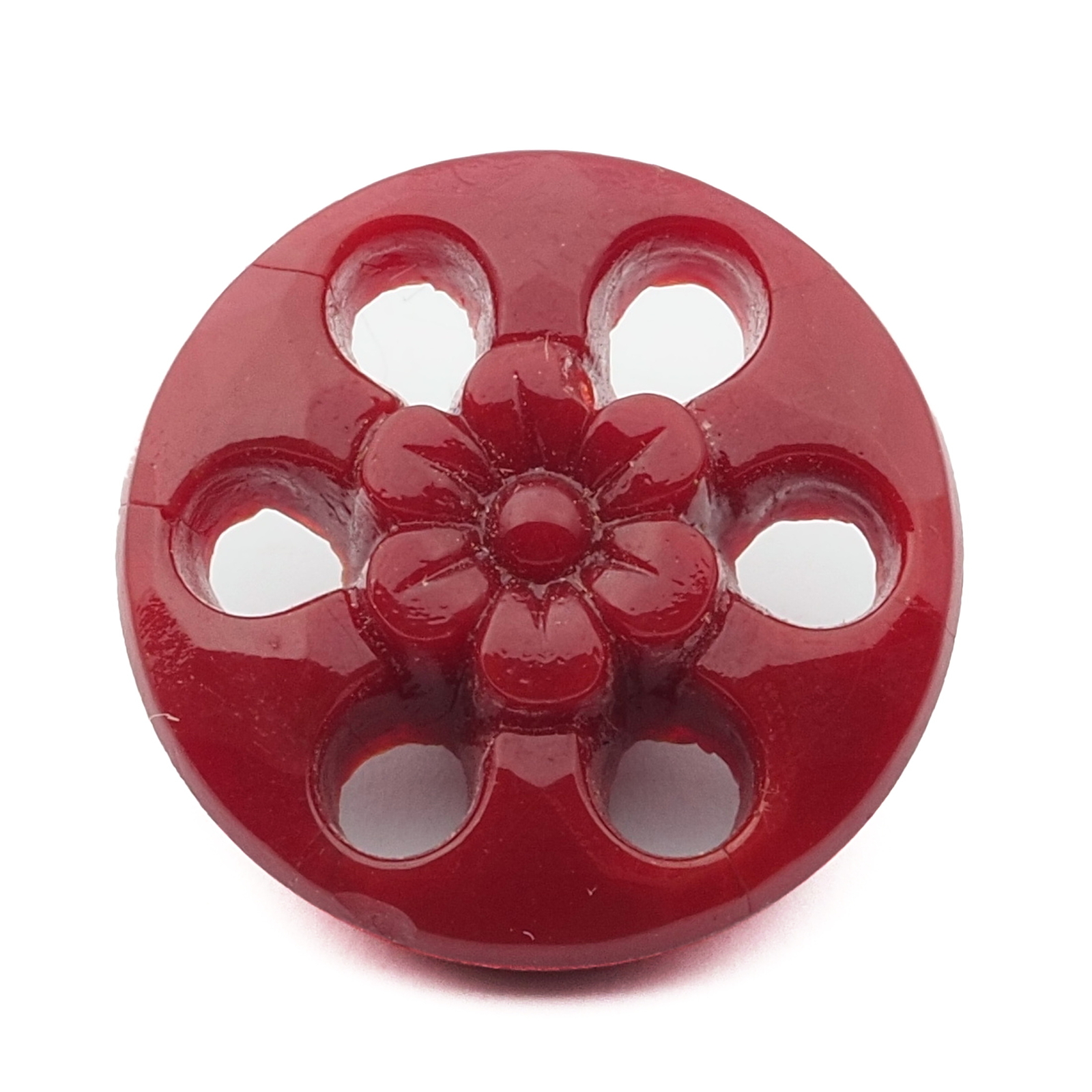 Vintage Deco Czech pierced dark red flower glass button 18mm