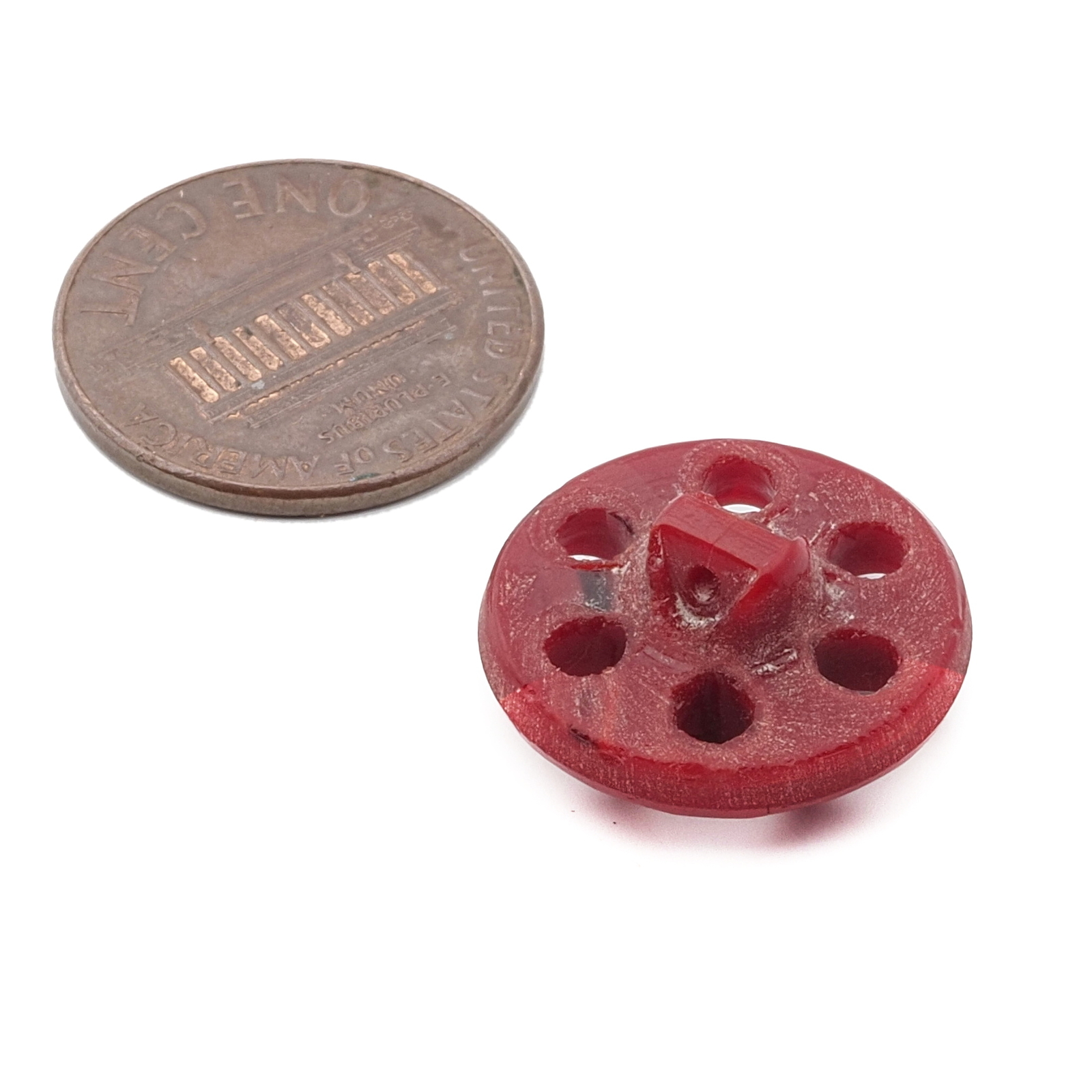 Vintage Deco Czech pierced dark red flower glass button 18mm