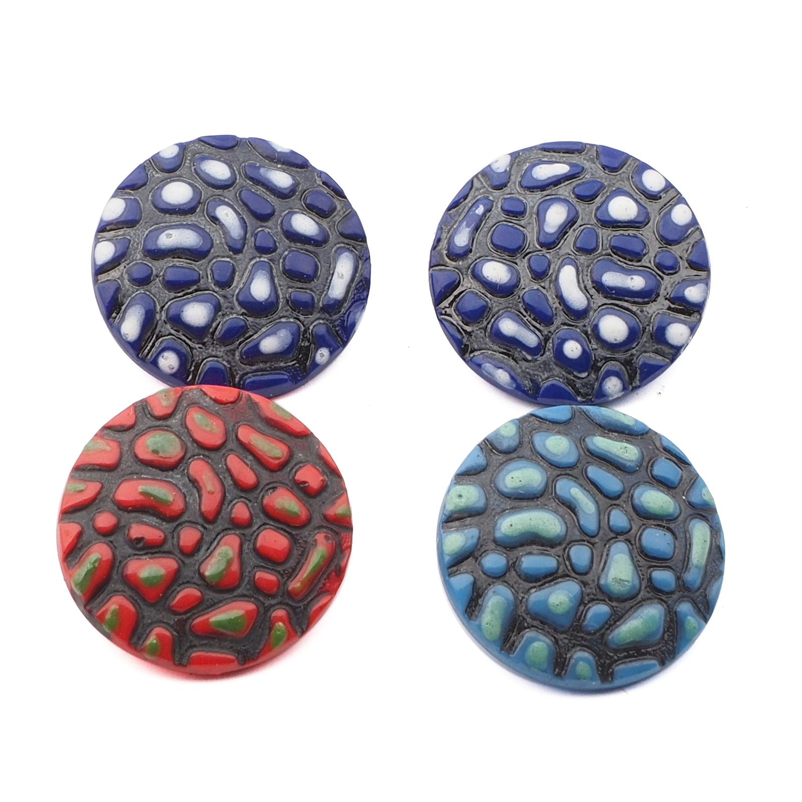 Lot (4) vintage Czech abstract glass buttons 18mm