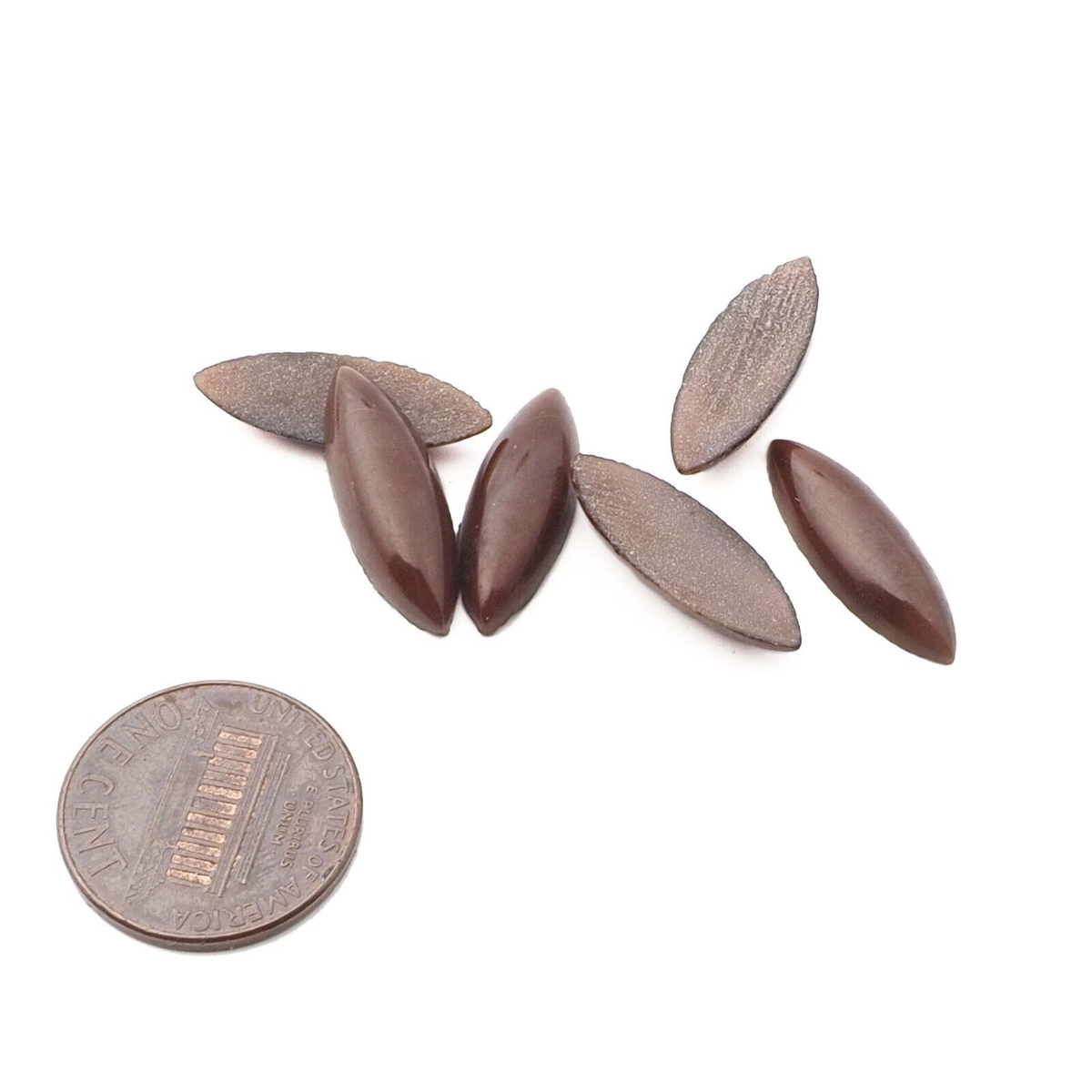 Lot (6) Czech vintage brown marquis oval glass cabochons 21mm