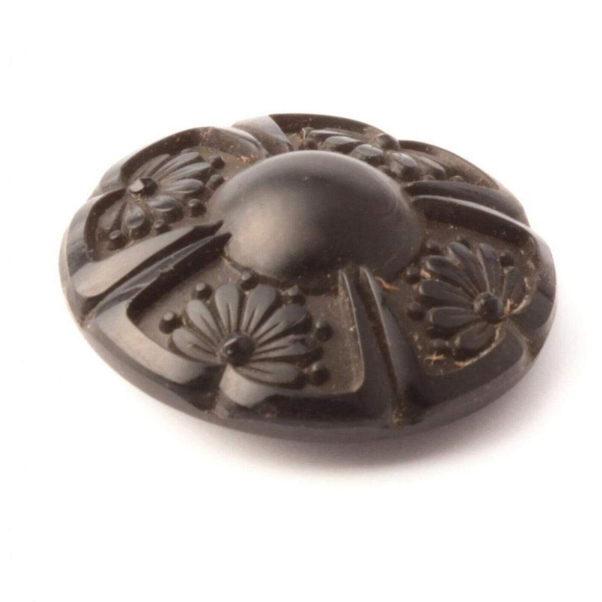 Antique Victorian Czech black flowers glass button 23mm