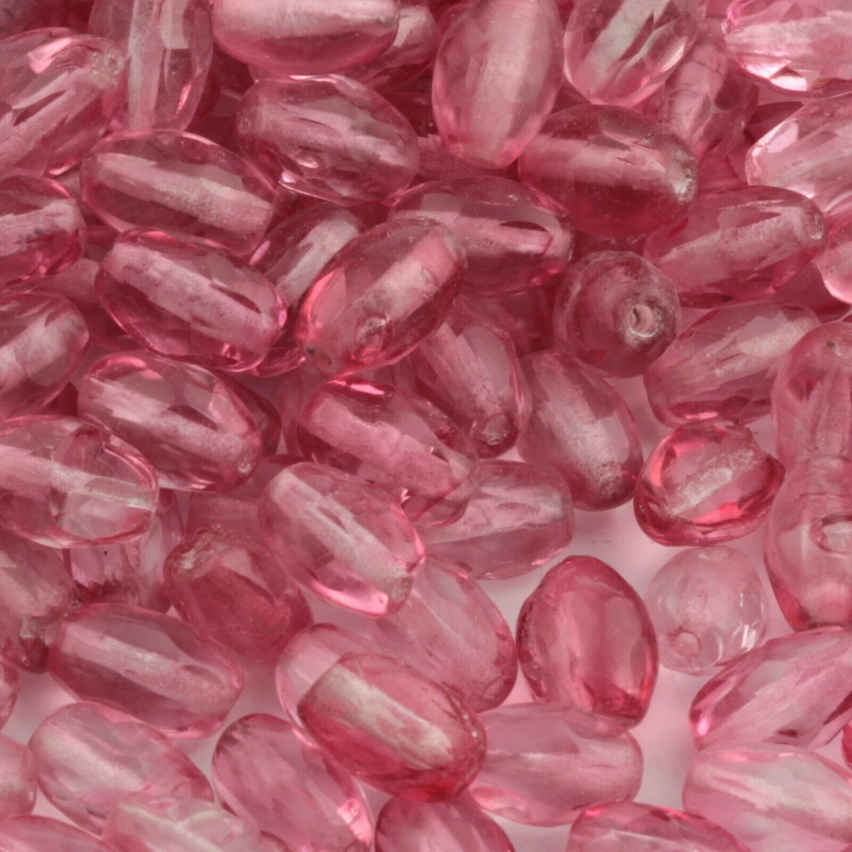 Lot (265) Austrian D.S antique cranberry pink oval faceted glass beads 8/9mm