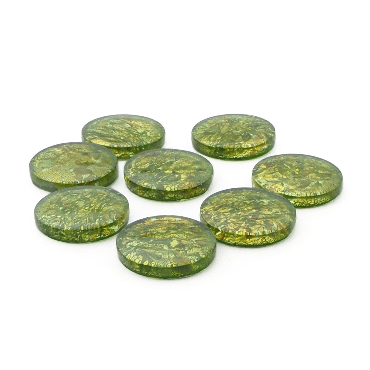 Lot (8) Czech vintage foil marble green lozenge glass cabochons 15mm