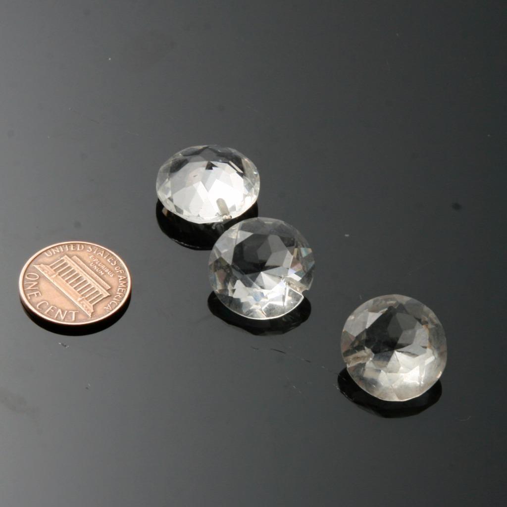 Lot (3) antique Czech crystal clear hand faceted round headpin glass beads 18mm