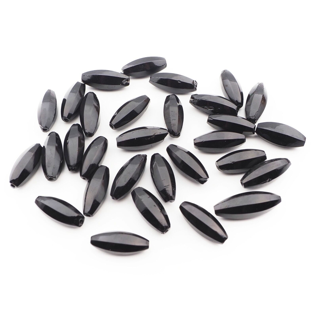 Lot (30) Czech antique oval melon faceted black glass beads