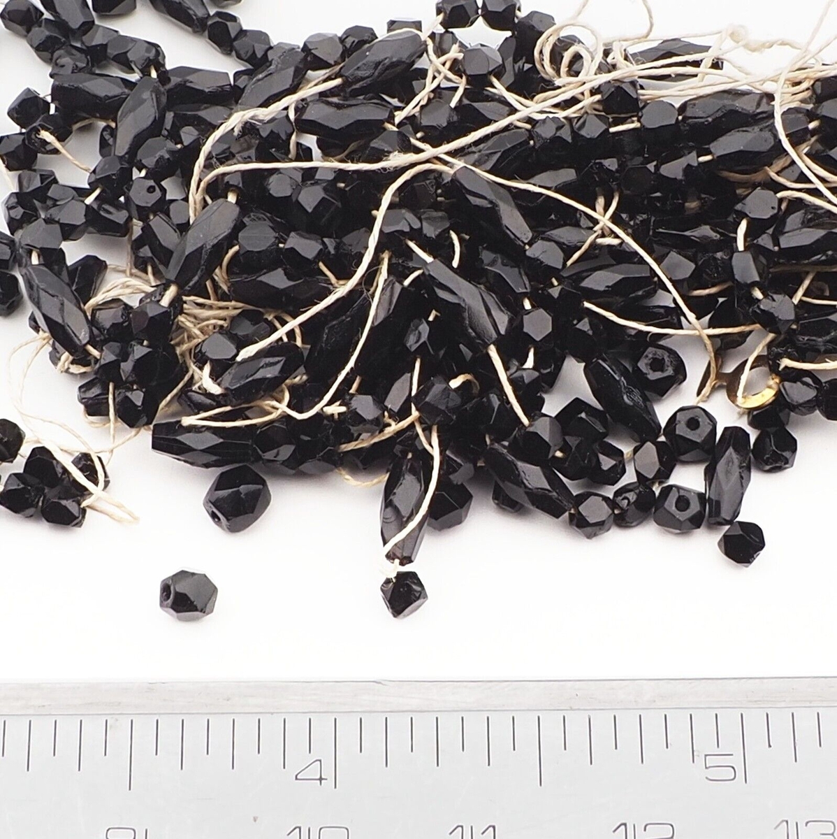 Lot Czech antique oval round faceted black glass beads DRGM
