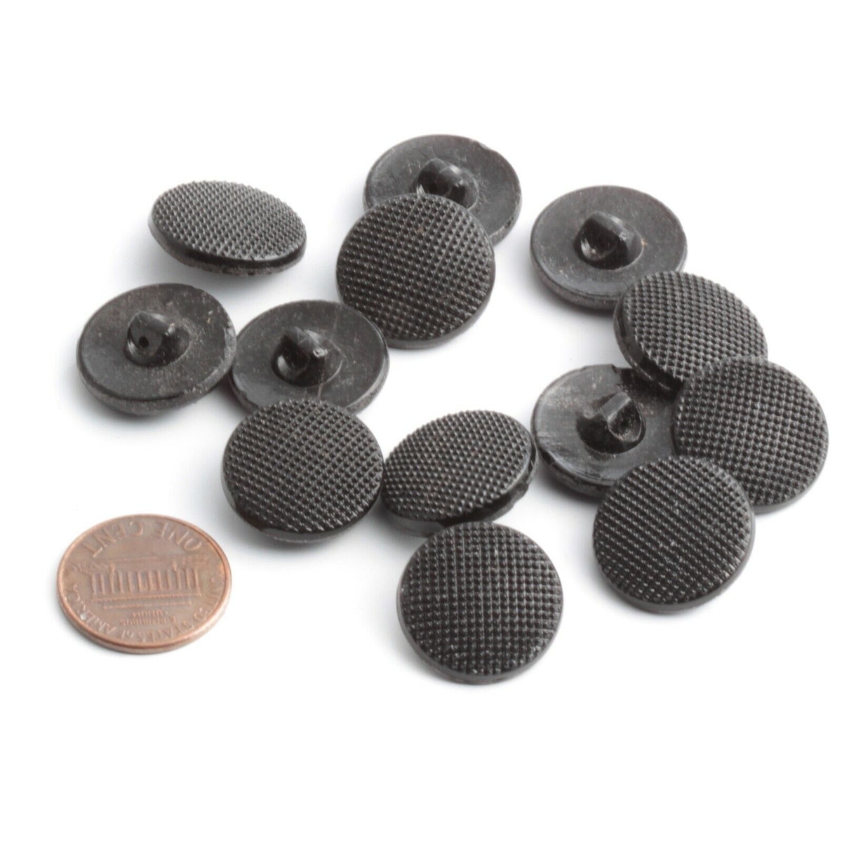 Lot (12) Vintage Czech round black dimple glass buttons 18mm