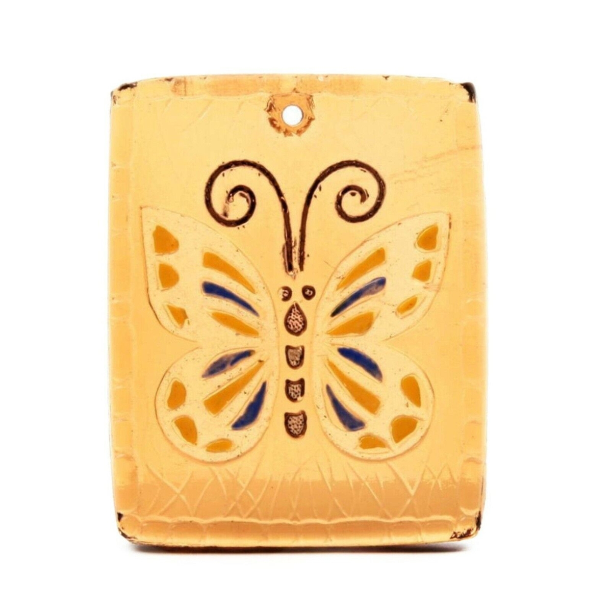Vintage Czech gold gilt hand painted topaz glass butterfly pendant