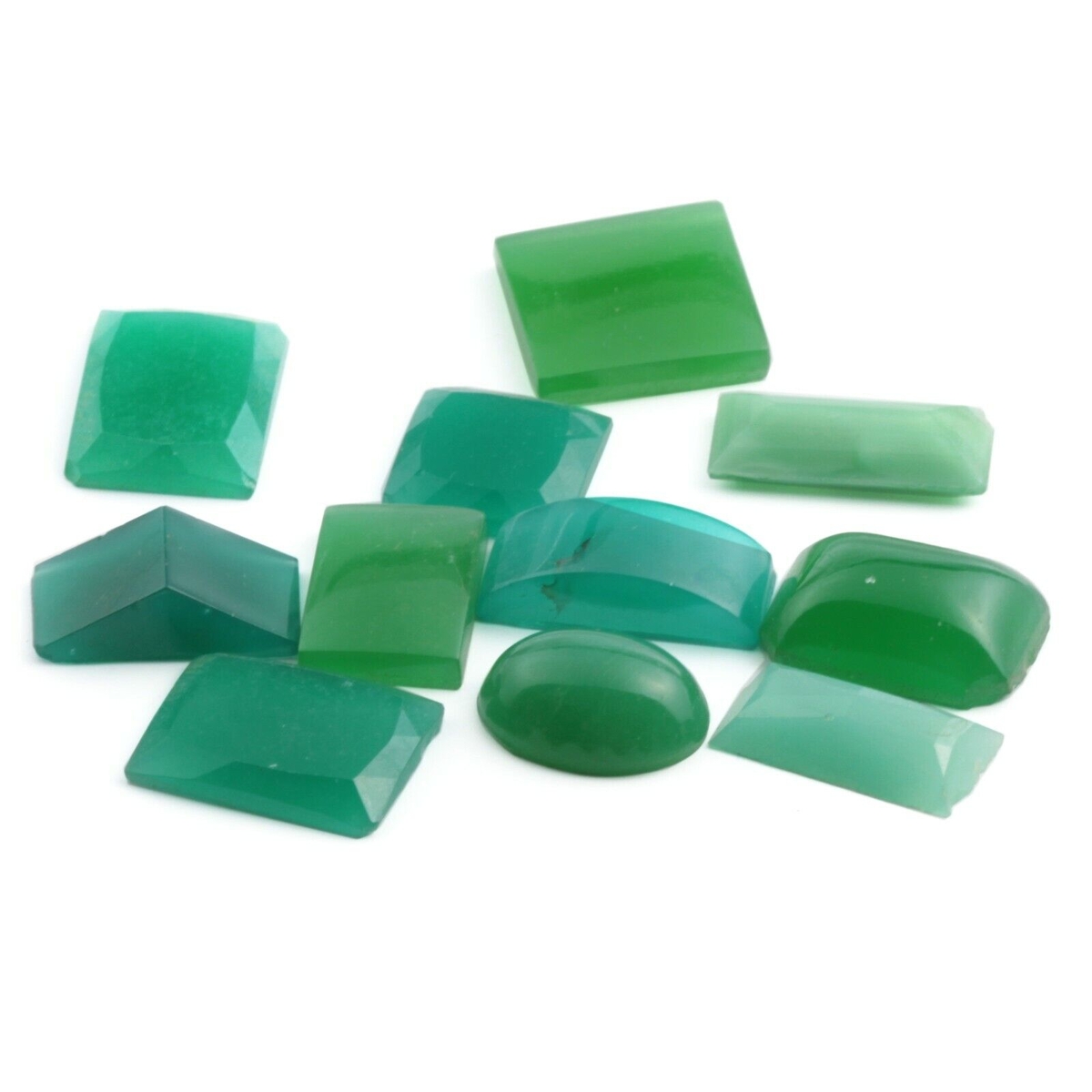 Lot (11) Czech vintage chrysoprase jade green glass rhinestones flatbacks cabochons