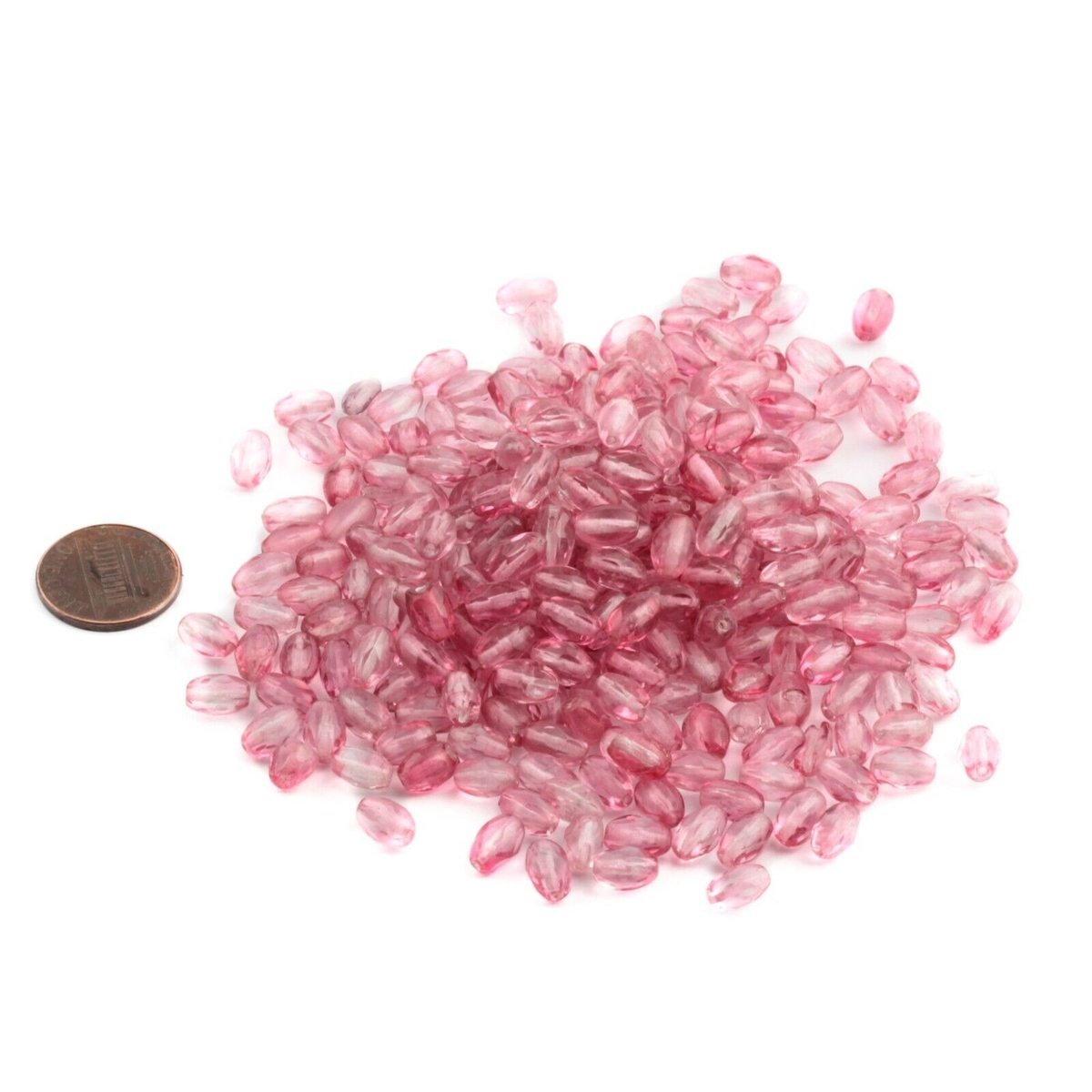 Lot (265) Austrian D.S antique cranberry pink oval faceted glass beads 8/9mm