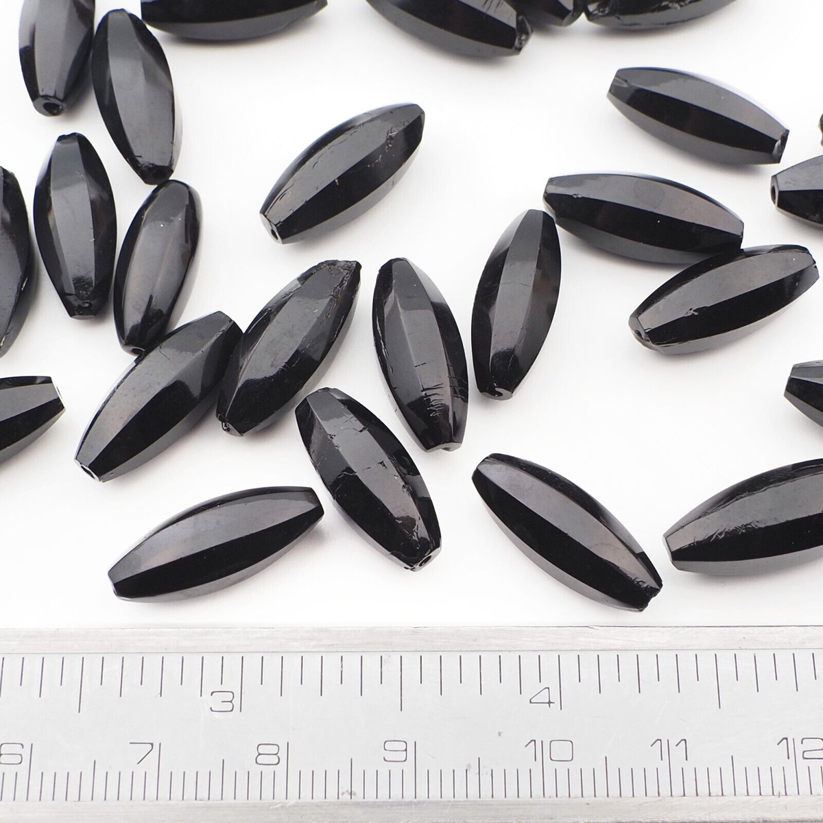 Lot (30) Czech antique oval melon faceted black glass beads