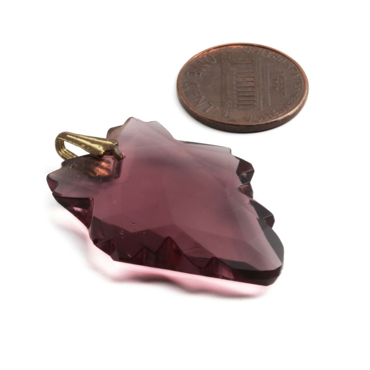 Czech antique hand cut amethyst geometric faceted pendant glass bead 35mm