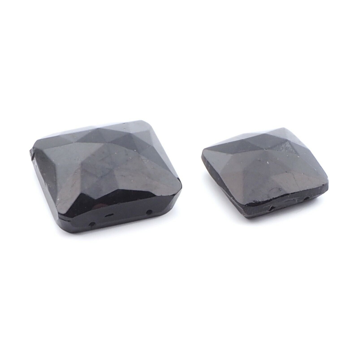 Lot (2) antique Art Deco Czech black 2 hole square connector glass beads