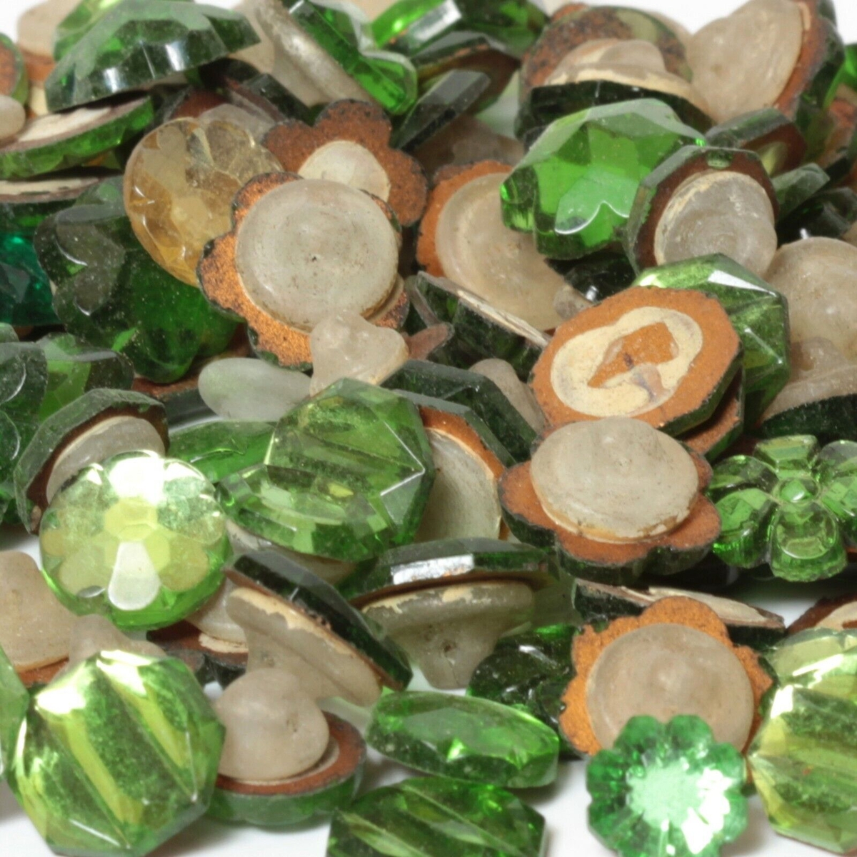 Lot Czech vintage glass rhinestone trimming stone beads geometric floral green