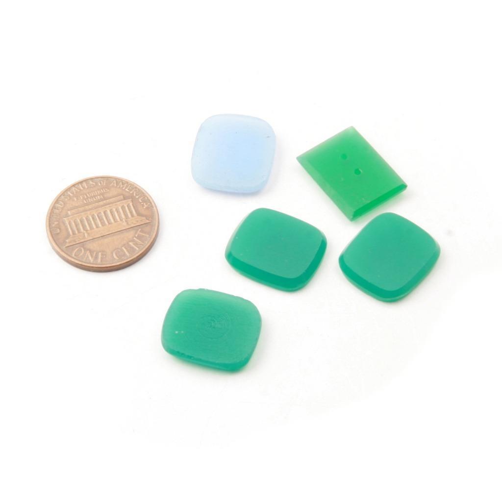 Lot (5) vintage Czech Deco chrysoprase jade green opaline blue glass cabochons
