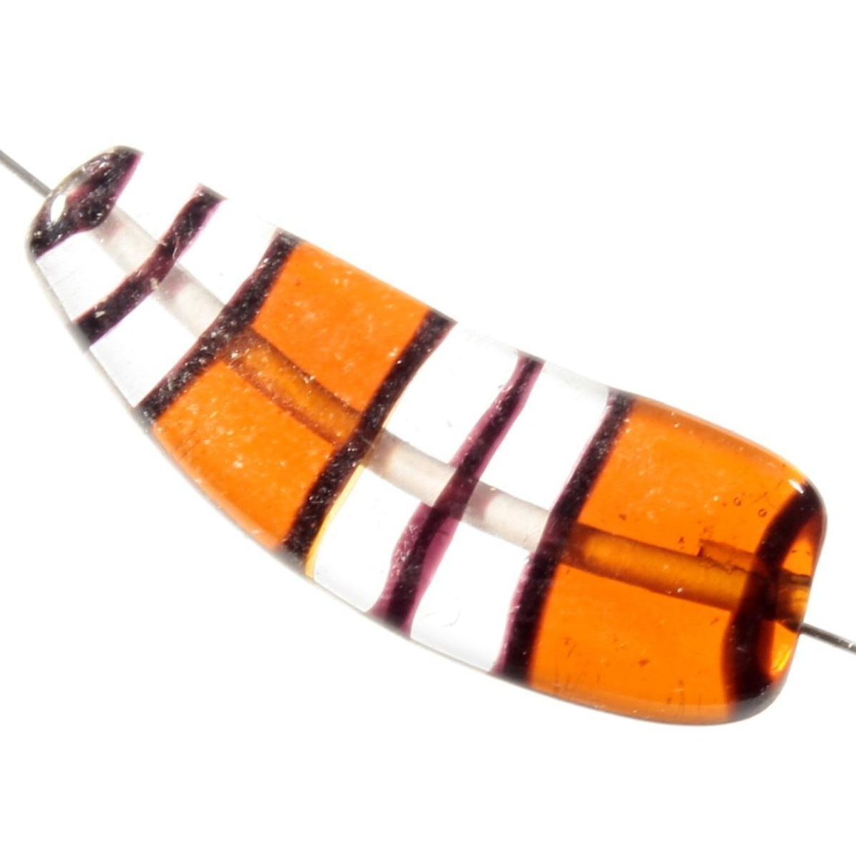 Czech vintage lampwork topaz crystal striped tooth glass bead 37mm