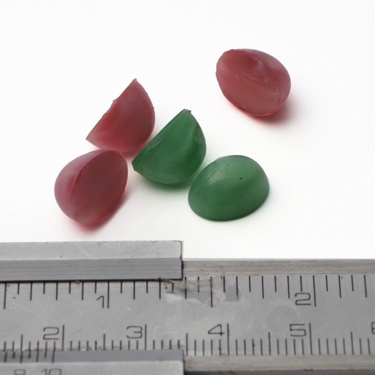 Lot (6) Czech vintage pink green satin oval domed glass cabochons 11mm