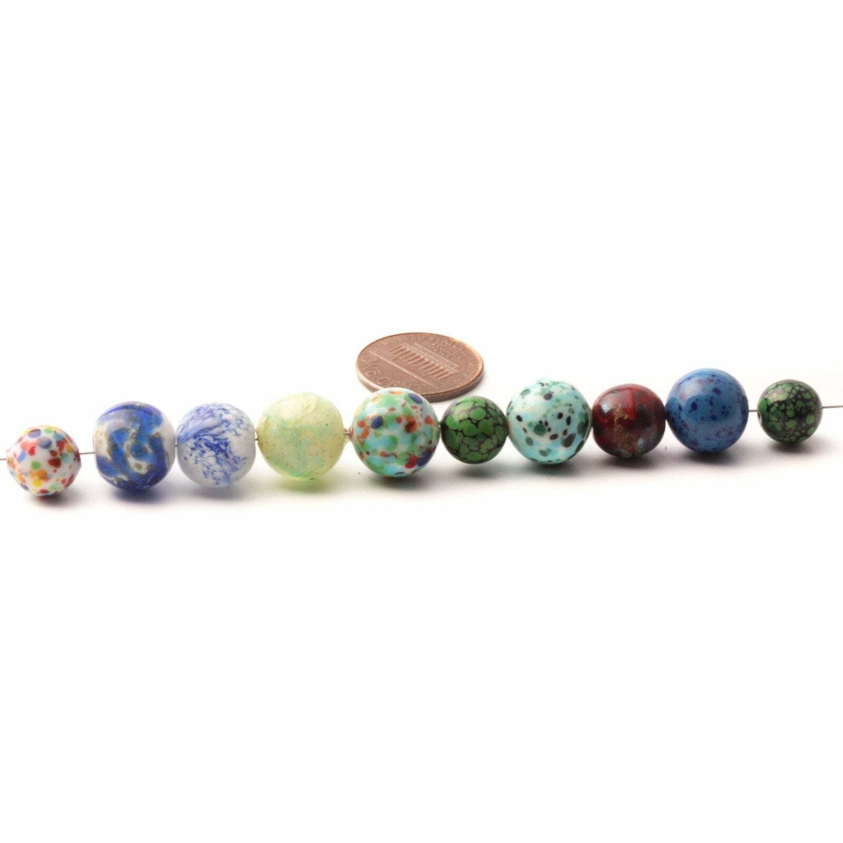 Lot (10) vintage Czech lampwork round glass beads spatter matrix marble Lapis