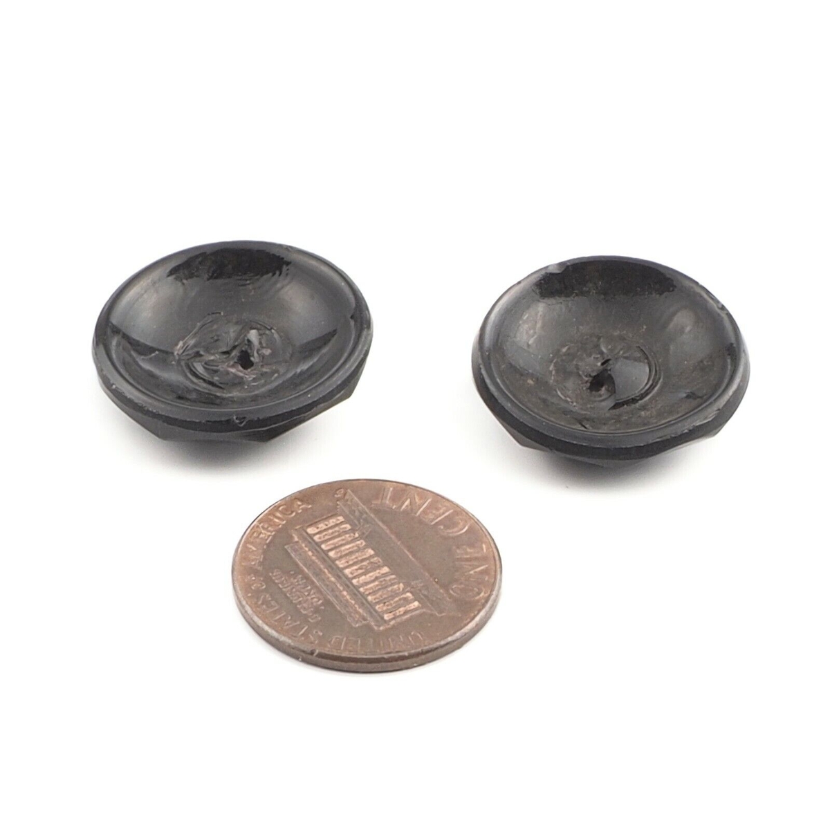 Lot (2) Czech vintage black faceted shankless glass button cabochons 20mm