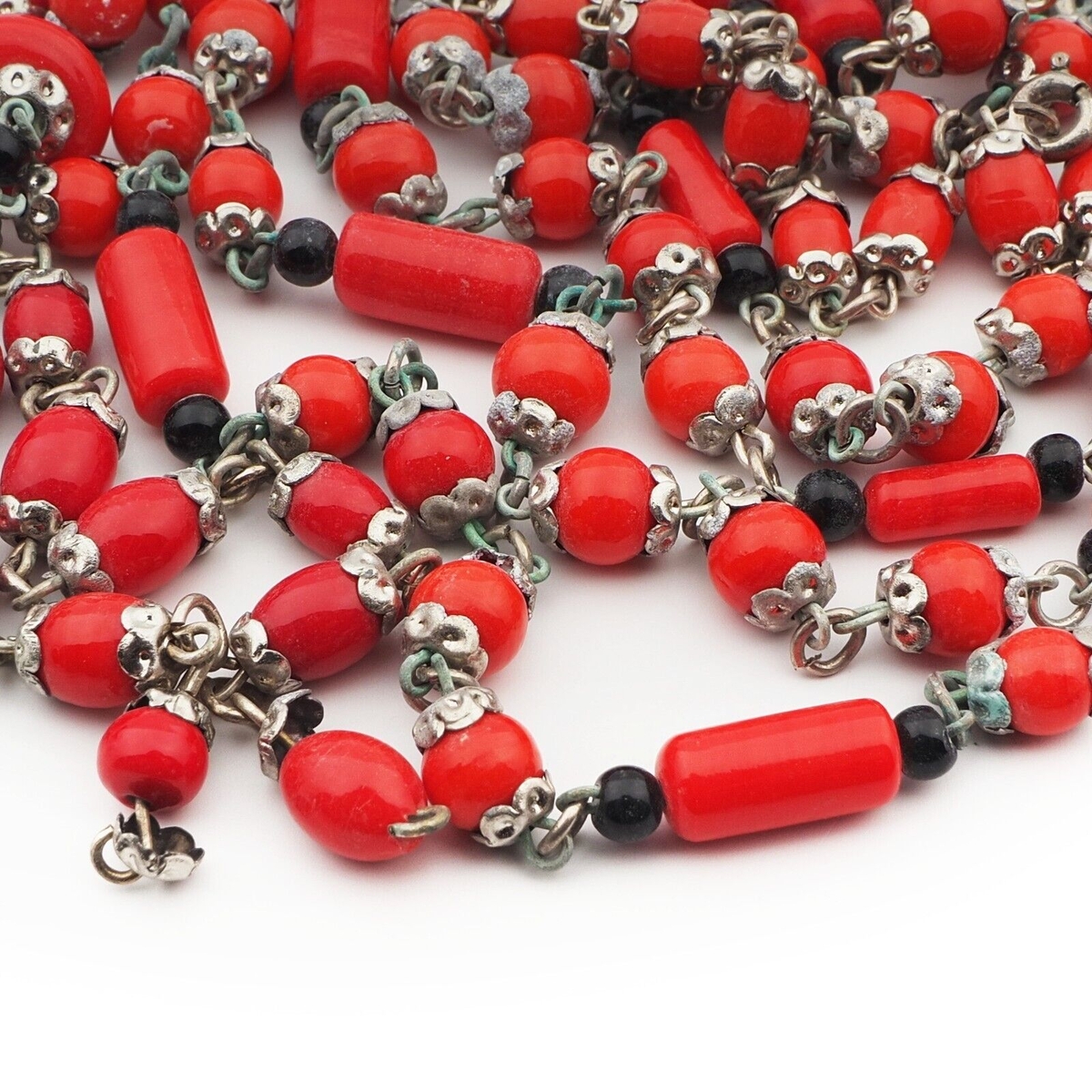 Lot (95) Czech vintage Deco connector wired red glass beads