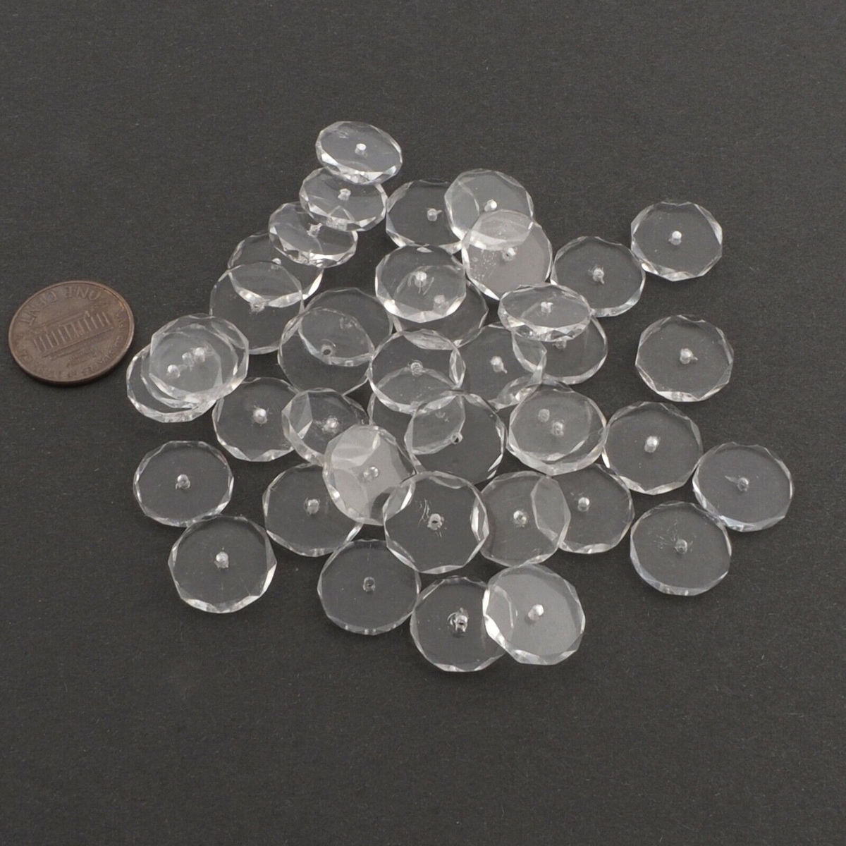 Lot (41) Czech rare antique hand faceted rondelle clear glass beads 13-15mm