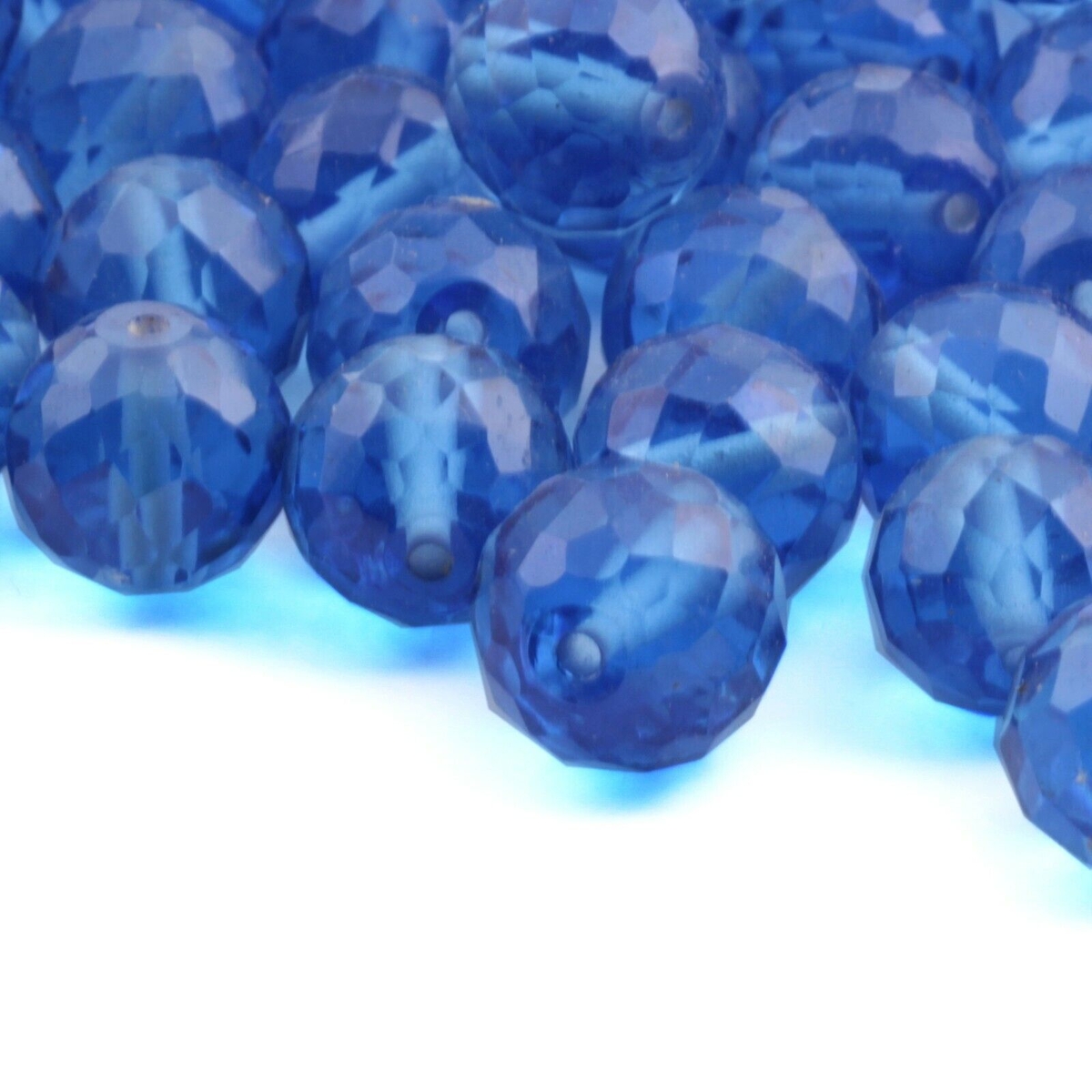 Lot (90) Czech antique sapphire blue round faceted glass beads 13mm