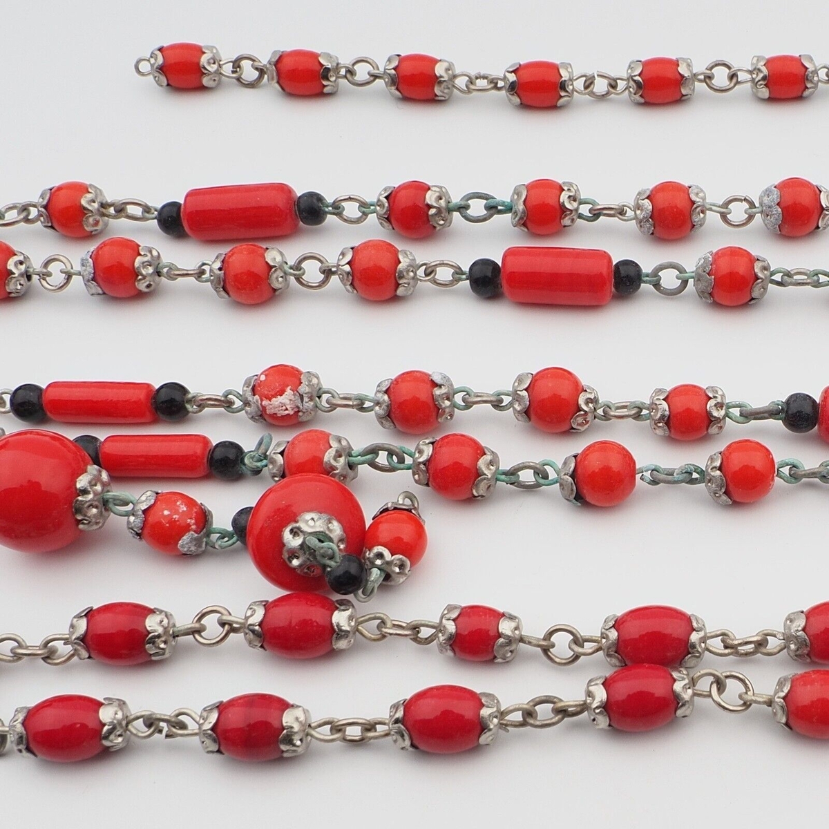 Lot (95) Czech vintage Deco connector wired red glass beads