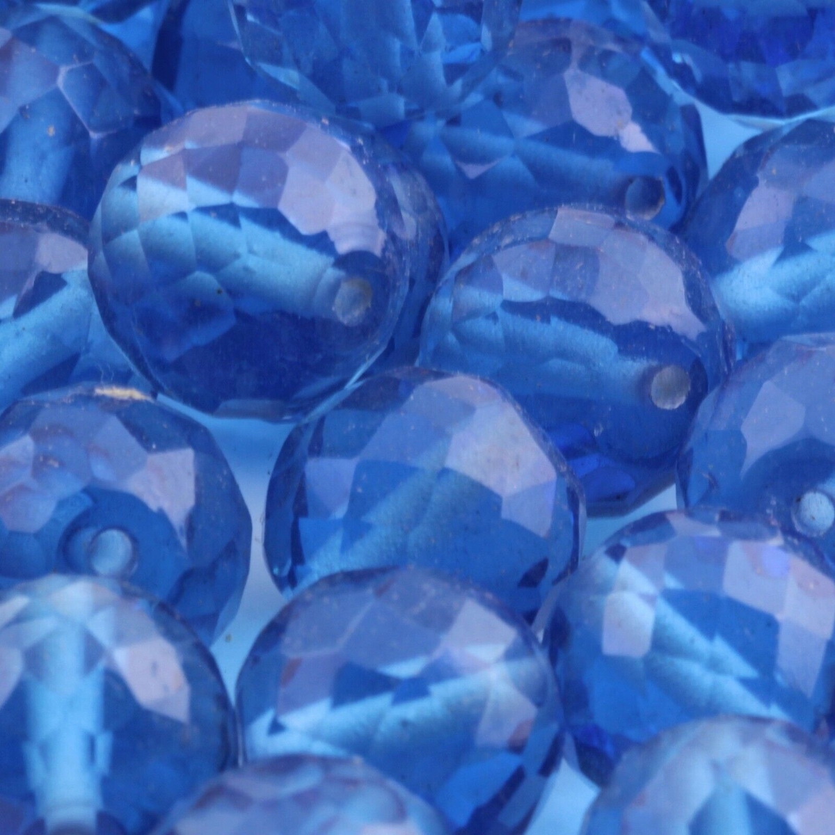 Lot (90) Czech antique sapphire blue round faceted glass beads 13mm