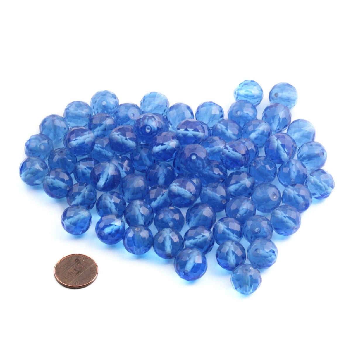 Lot (90) Czech antique sapphire blue round faceted glass beads 13mm