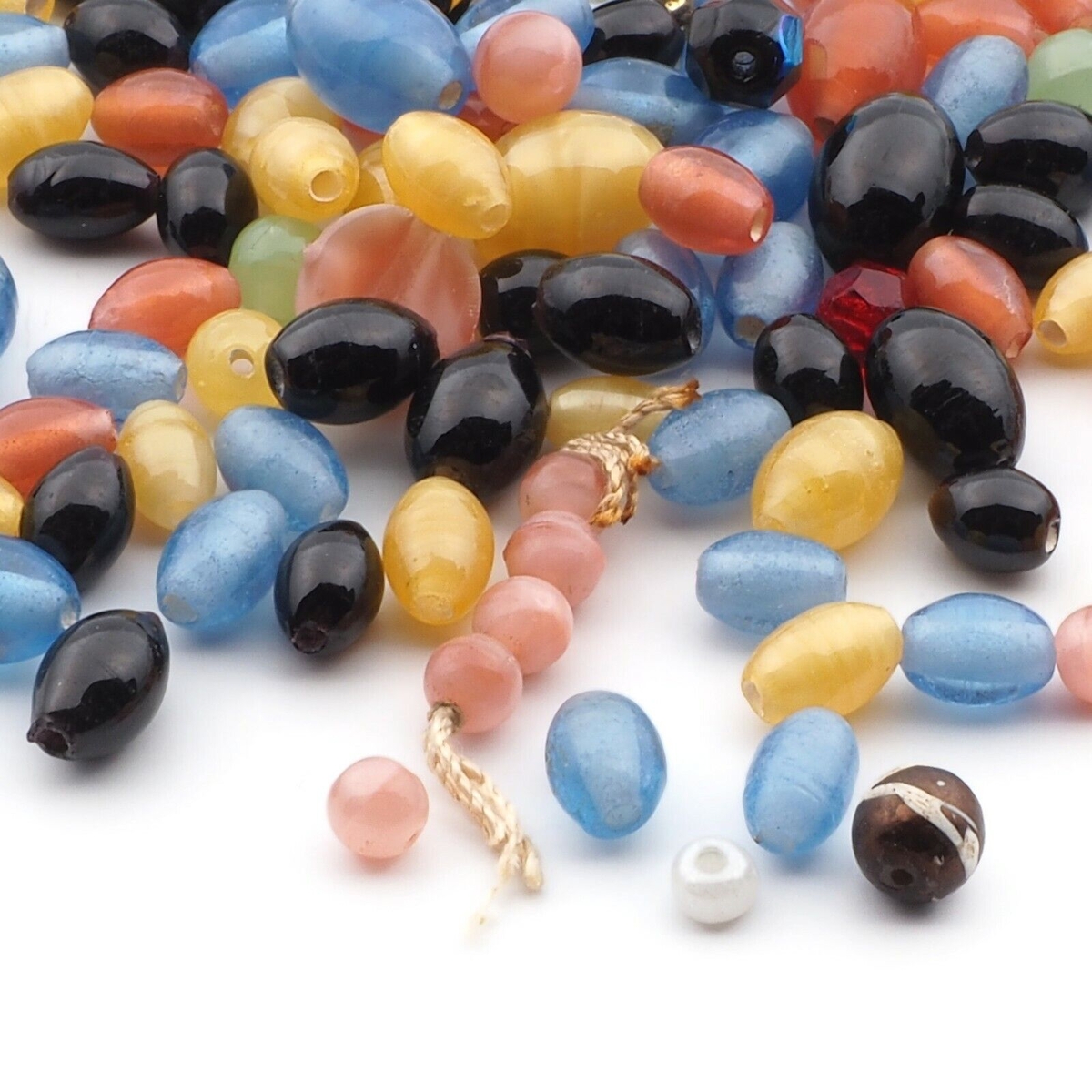 Lot (110) Czech vintage assorted black satin lampwork glass beads