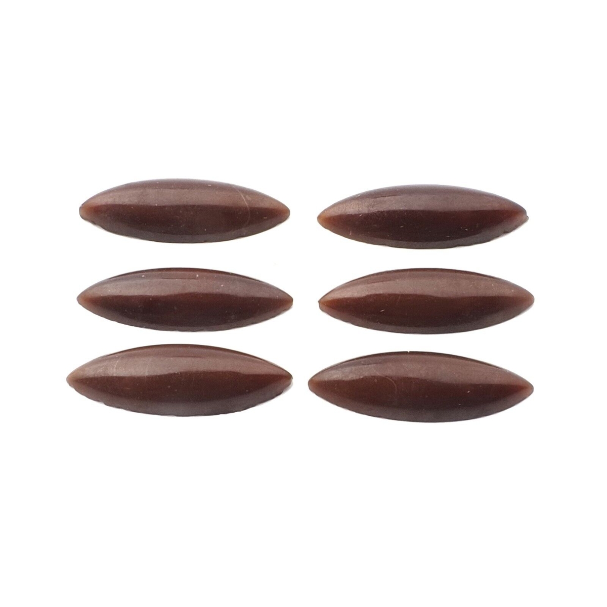 Lot (6) Czech vintage brown marquis oval glass cabochons 21mm