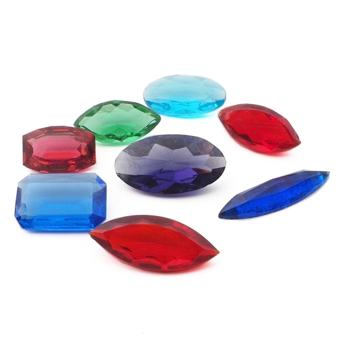 Lot (8) large Czech vintage geometric faceted glass rhinestones